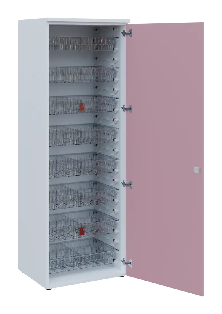 EUROMEDICA D - 66/M TRANSPARENT skříň léková boxová, 1-dveřová, pravá, 1950x660x535, korpus bílý, dv